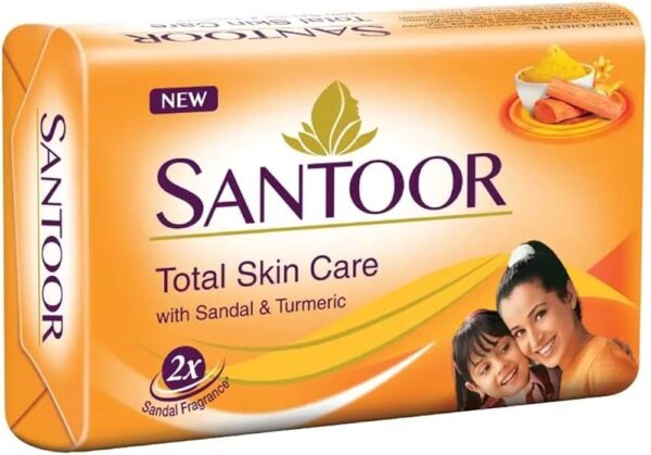 Santoor Total Skin Care Soap 100g Pack of 4 + Free Handwash - Image 2