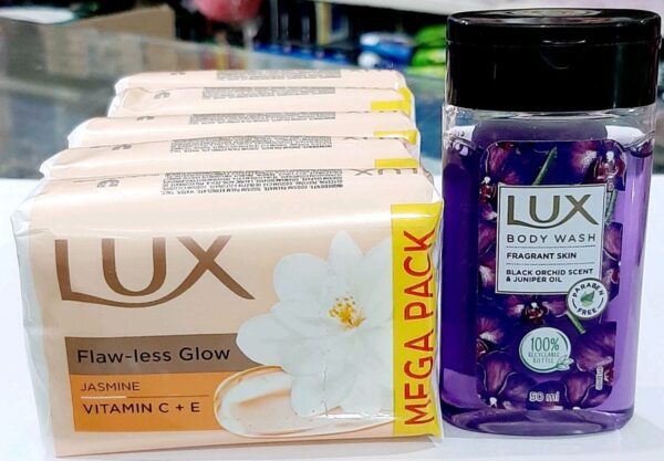 Lux Soap 100g Pack of 4 + 1 Free With Free Body Wash - Image 2